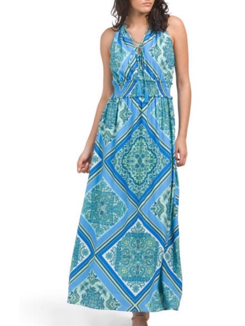 Taylor Maxi Dress Smocked Waist Halter Tassel Tie Cutout size 4 bandana boho